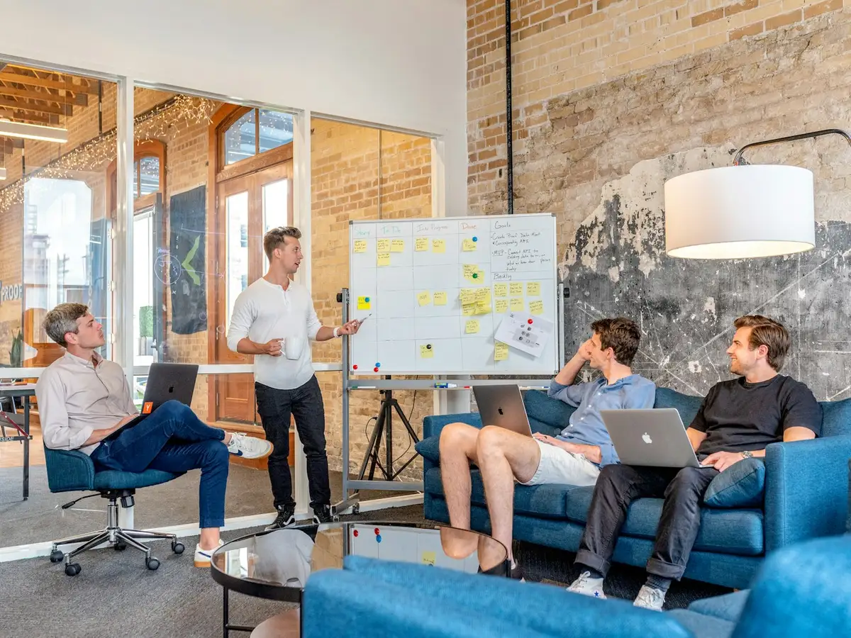 Team discussing project goals in a planning meeting